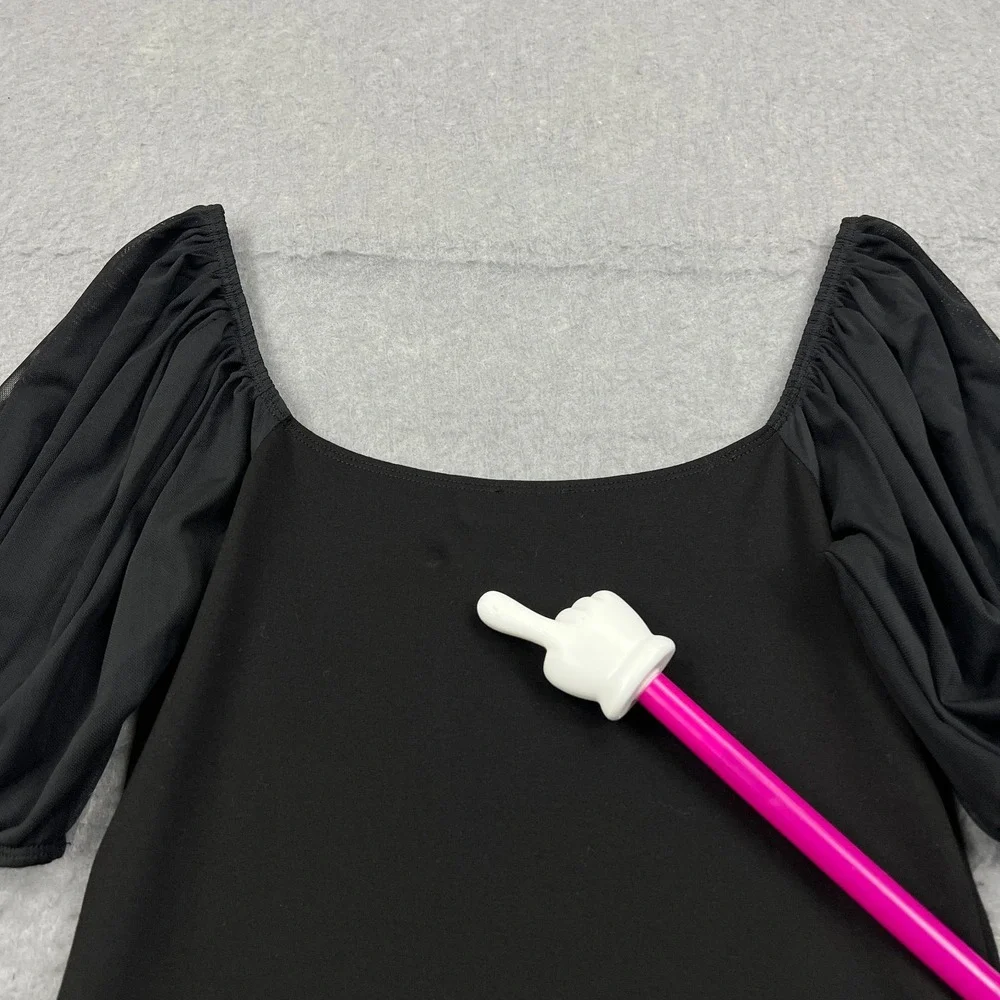 Free People Top Women's Small‎ Black Puff Sleeve Sleeve Cami Square Neck Stretch
